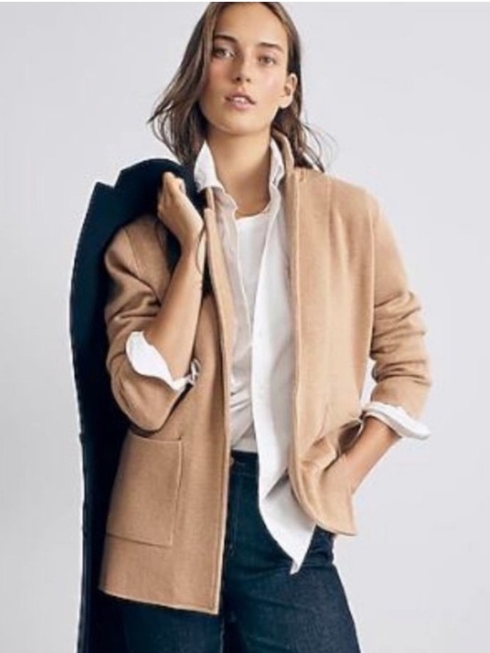 J. Crew Jackets & Blazers - J. Crew Sophie Sweater Blazer Camel Tan Merino
Wool Blend Open Front Jacket S